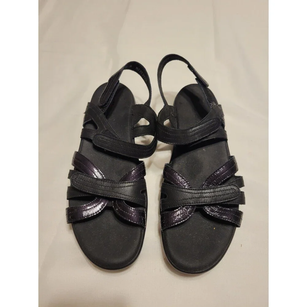 SAS Women's Black Leather Comfort Sandals Strappy Adjustable Hook and  Hoop 10 M